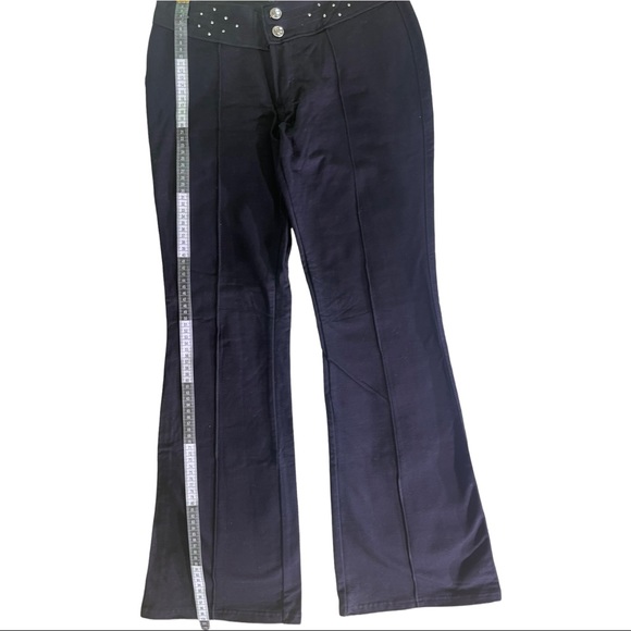 Retro stretchy black bell bottom pants size Large with Rhinestones - Picture 5 of 7